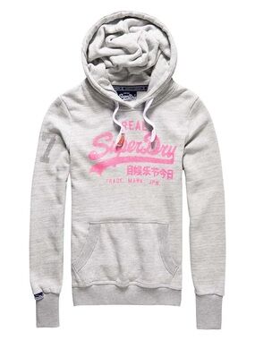 ๐Superdry Light Gray Hoodie Sweater with Pink Logo